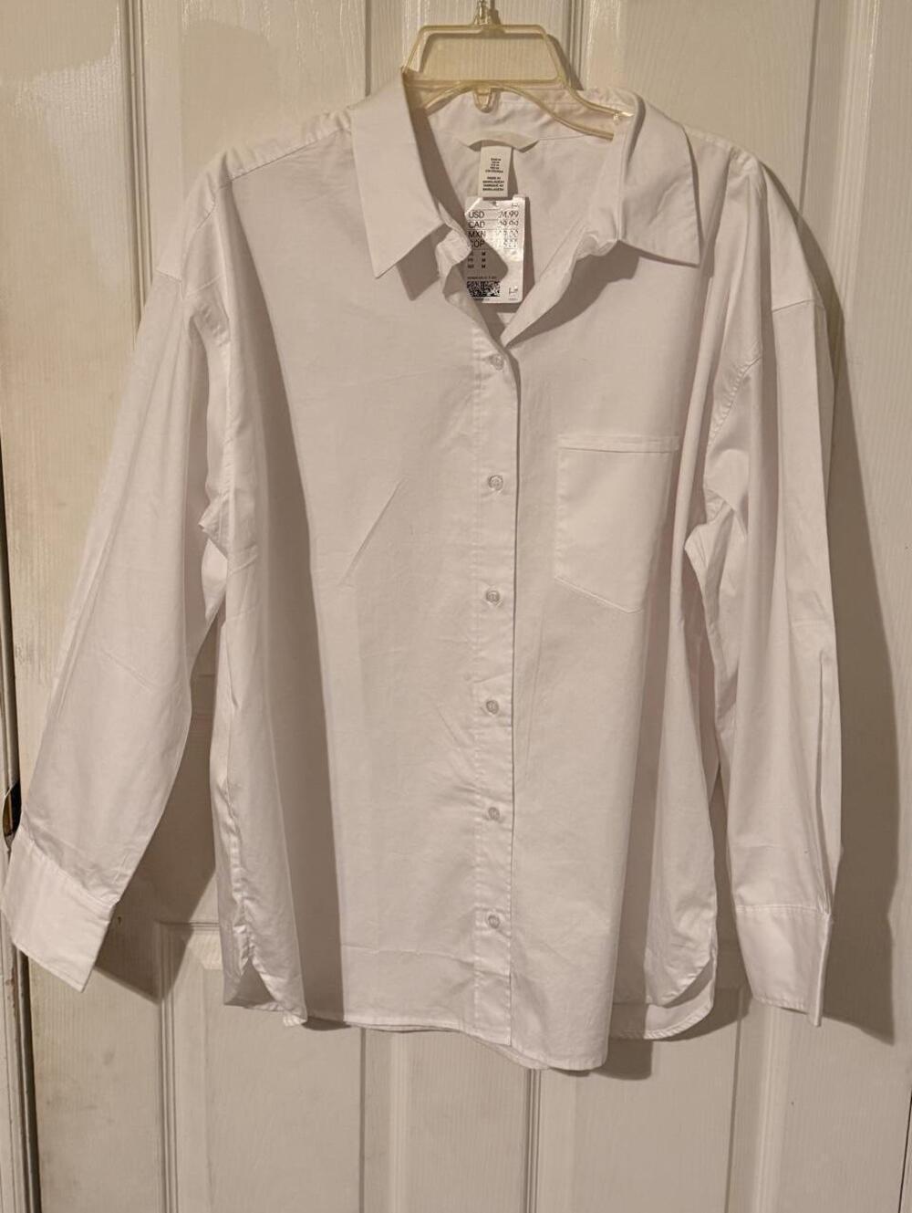 NWT H&M White Loose-Fit Oversized Gorpcore Minimalist Cotton Button Up Shirt